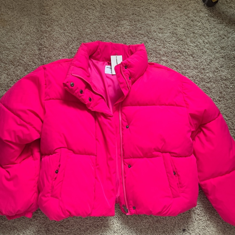Amazon Essentials Hot Pink Puffer Jacket NWT - image 1